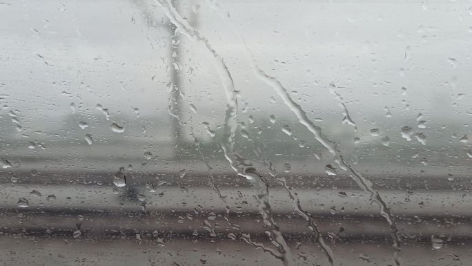 高铁窗外雨滴滑过