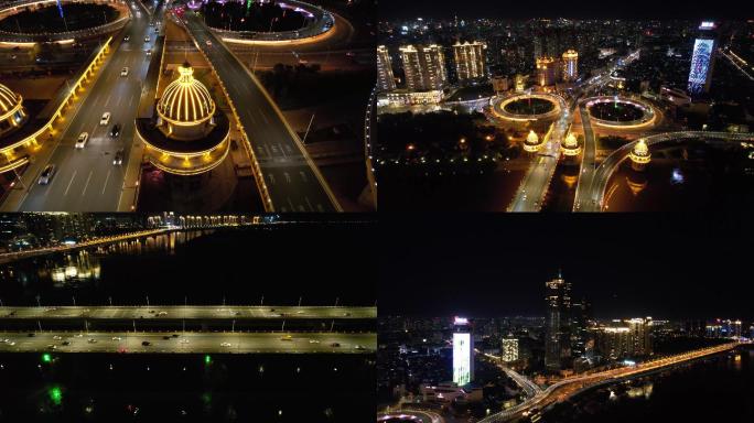 哈尔滨公路大桥航拍夜景多种镜头合集