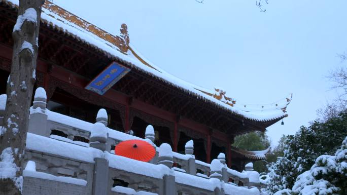 江南风光风景冬天南京朝天宫地面、航拍雪景