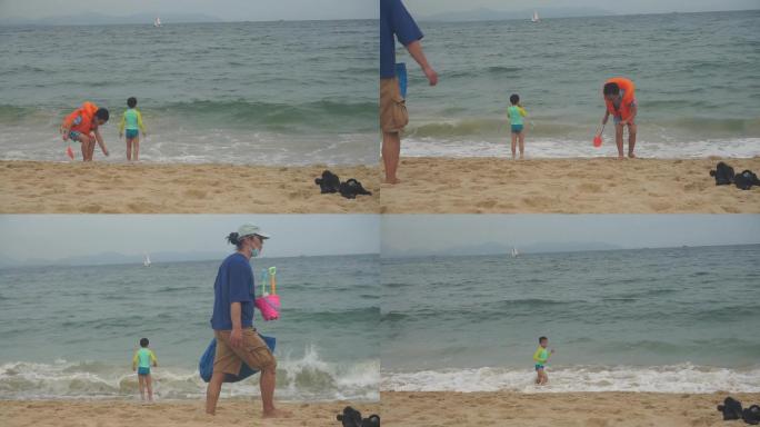 海边玩水的小孩