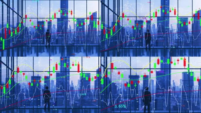 金融投资股市走势商务办公写字楼商人剪影