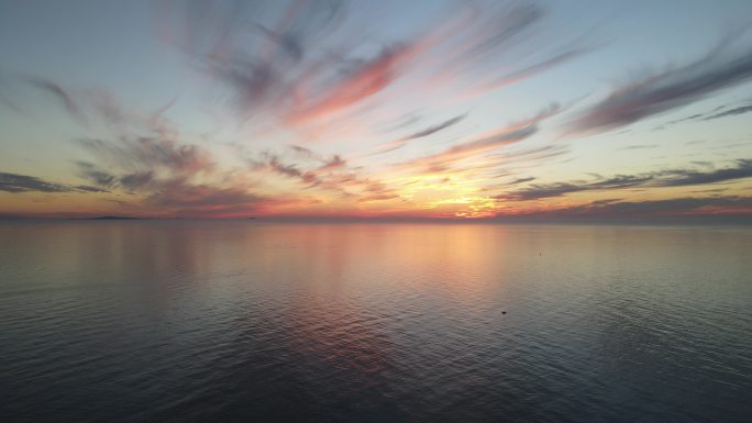 4k无人机航拍海面夕阳