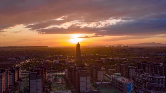 4k城市大景航拍日落大范围延时