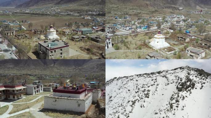 西藏风光村庄地形雪山航拍