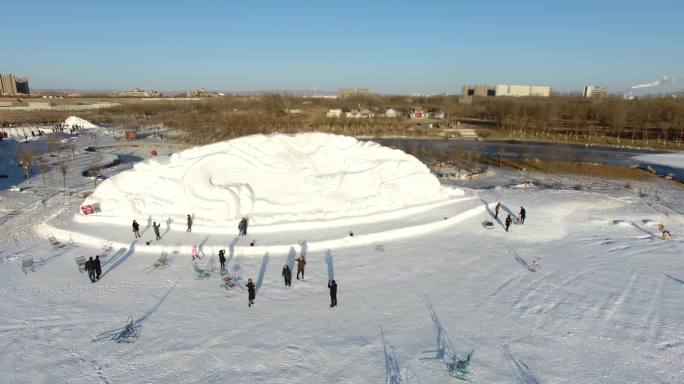 包头滑雪场雪雕航拍