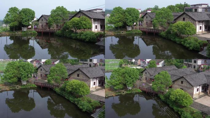 湖南衡阳夏明翰故居航拍池塘侧面