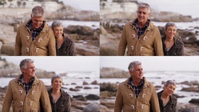 在户外散步的夫妇白头偕老老年生活安度晚年