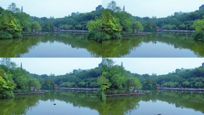 2K素材：航拍公园城市山水湖泊森林绿植