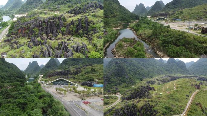 鹿寨县中渡镇响水汽车营地石林地貌航拍素材
