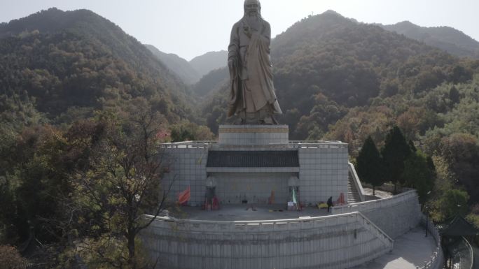 陕西西安周至楼观台老子塑像秦岭楼观台航拍