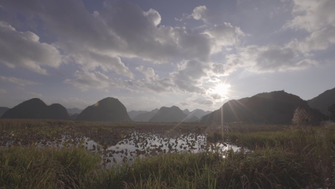 落日延时 广西山川河流云彩太阳 大自然