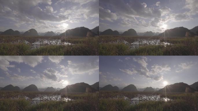 落日延时 广西山川河流云彩太阳 大自然