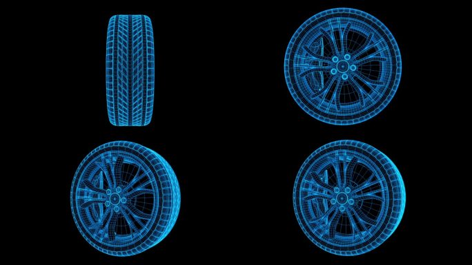 多款蓝色全息科技线框轮胎动画带通道