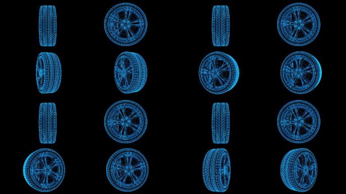 多款蓝色全息科技线框轮胎动画带通道