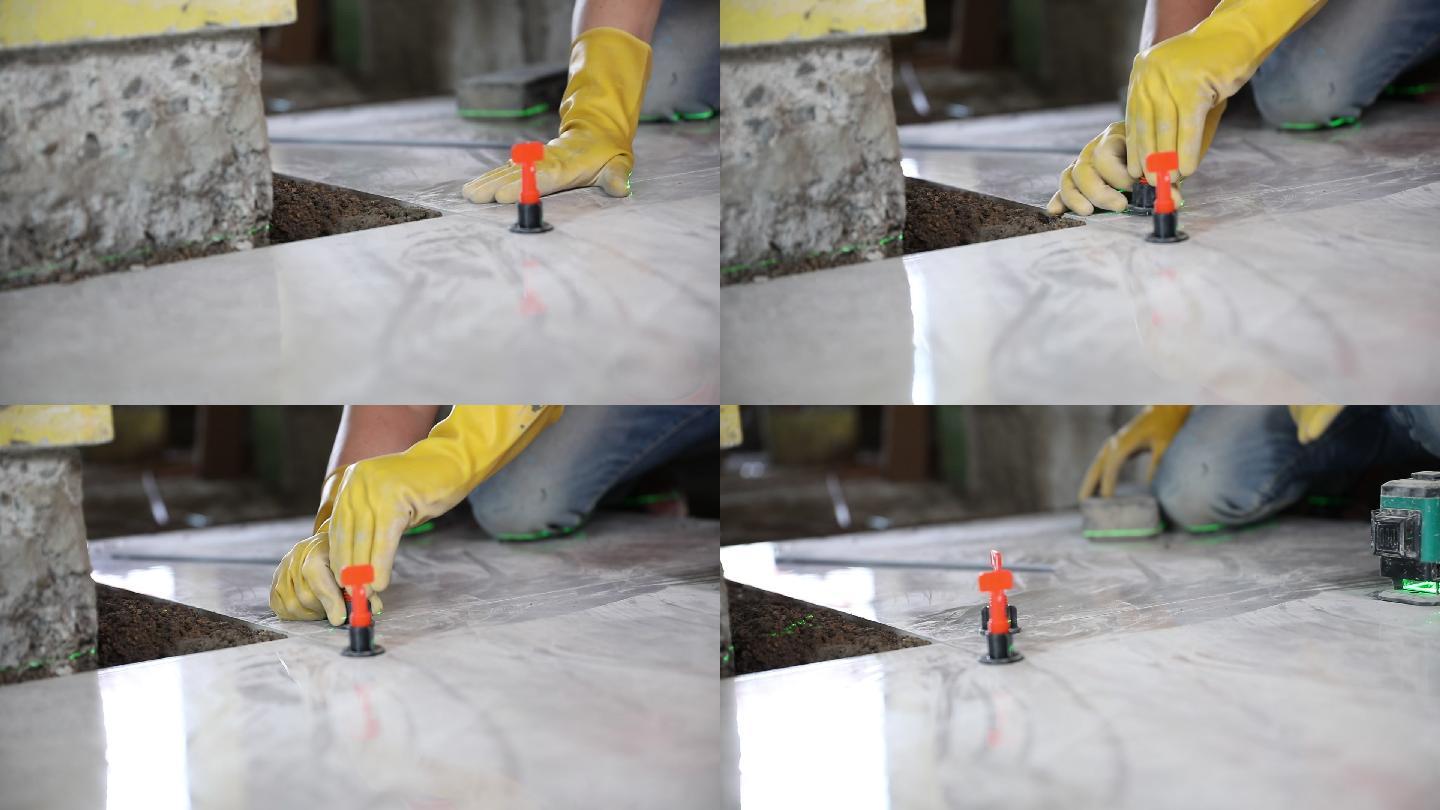 工地素材-瓷砖平衡器调节 贴砖