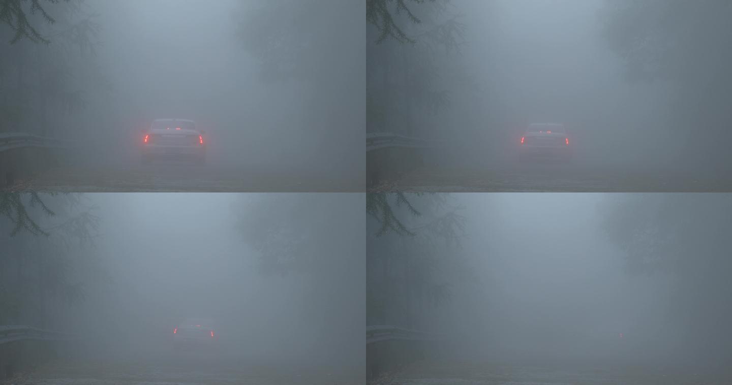 4K云雾中下山的汽车