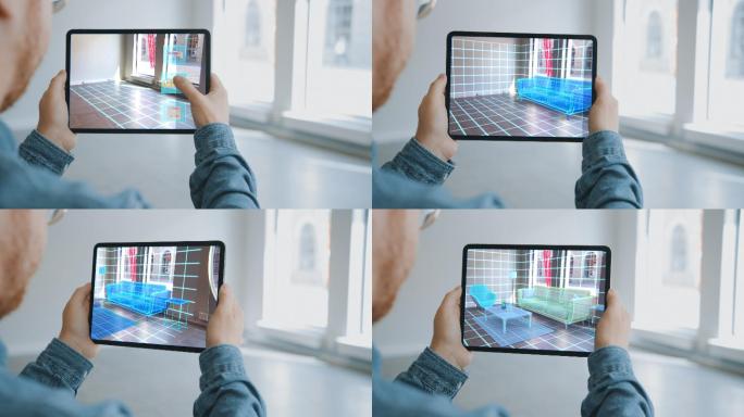 手持AR室内设计软件的数字平板