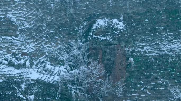 南京鬼脸城城墙江南风光冬天地面、航拍雪景