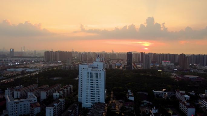 4K城市夕阳晚霞日落航拍素材