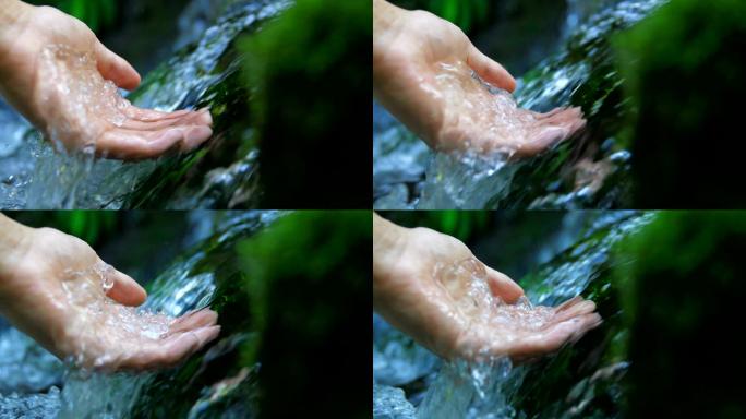触摸清澈的溪水抚摸山泉流淌流动氧吧
