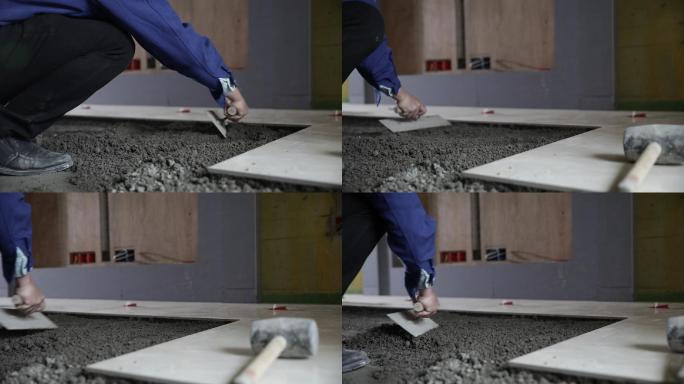 工地素材-贴砖铺水泥石灰