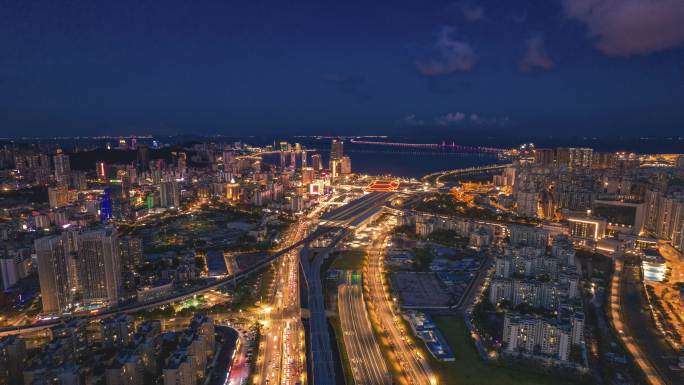 珠海拱北青茂口岸城市夜景车流片头空镜延时