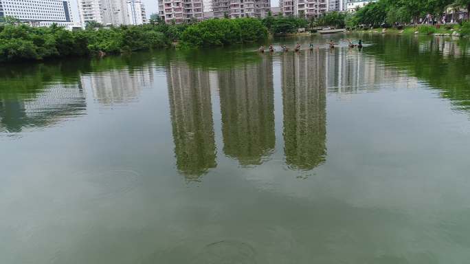 海南黎族撑船唱歌航拍