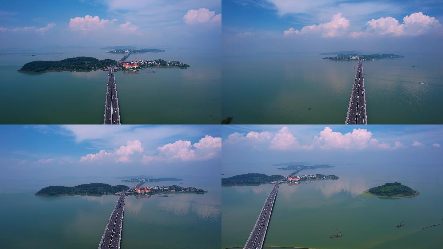 4K航拍太湖西山岛太湖大桥