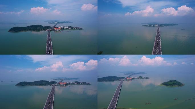 4K航拍太湖西山岛太湖大桥