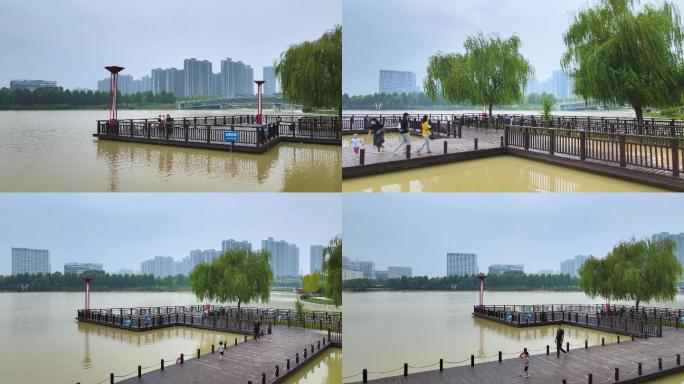 4K城市风光之航拍郑州天健湖水系公园
