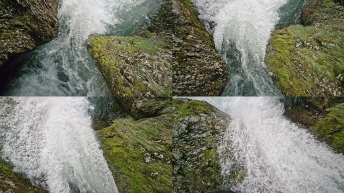 在岩石河床上形成了一个美丽的瀑布