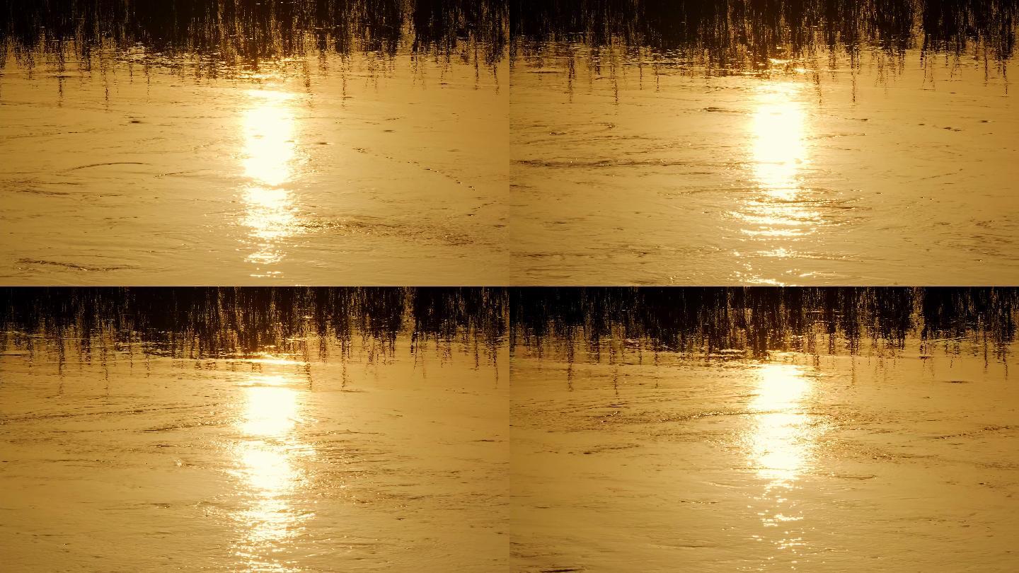 夕阳下流动的河水