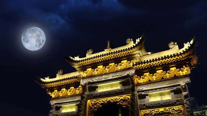 月下，中式建筑，古建筑月夜，月亮空境