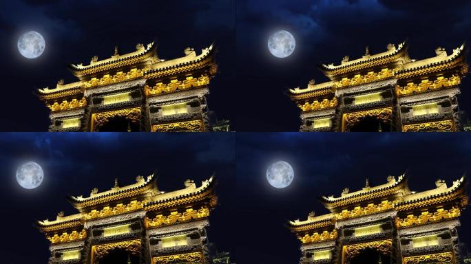月下，中式建筑，古建筑月夜，月亮空境