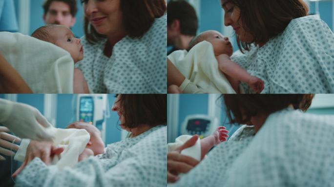 护士在产房将新生儿交给母亲