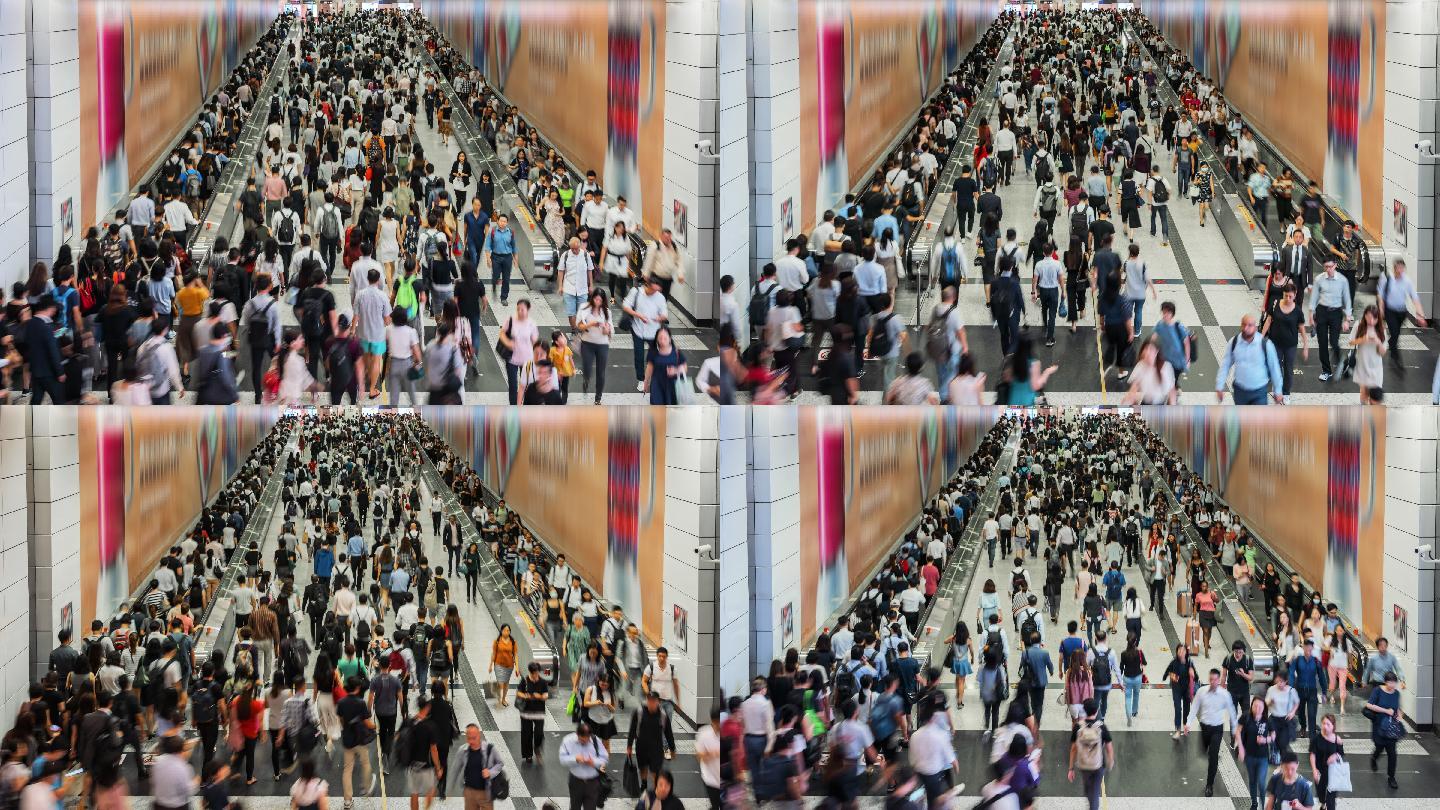 香港高峰期地铁交通枢纽的行人