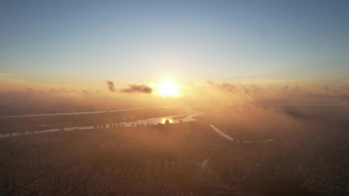 「4k原创可商用」江门日出航拍大景