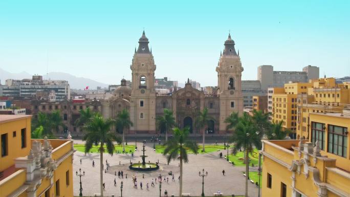 秘鲁利马阿玛斯广场大教堂全景鸟瞰图