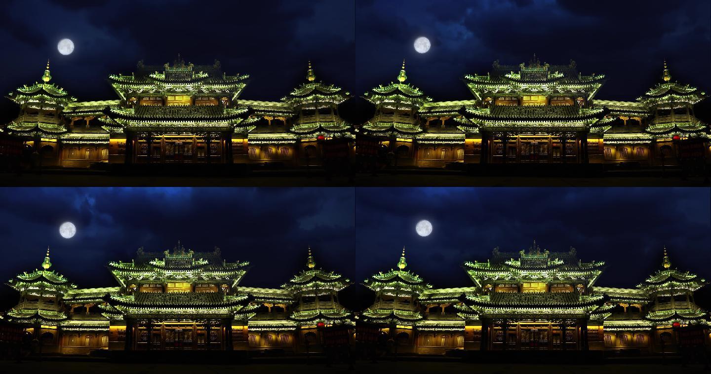 月下 月亮，中秋之夜，古建筑