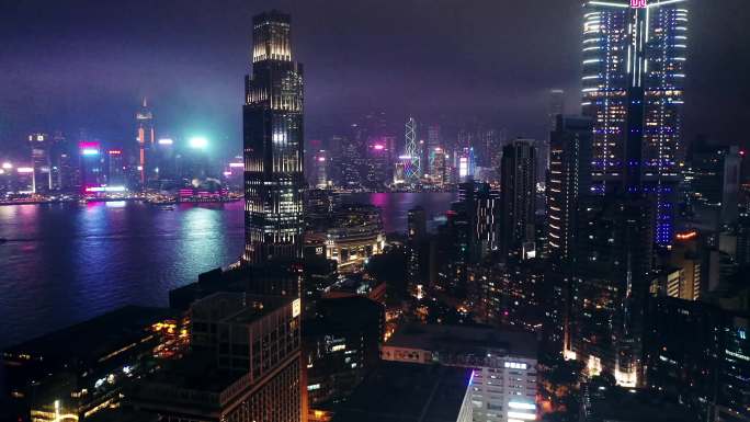 香港九龙城夜间航拍