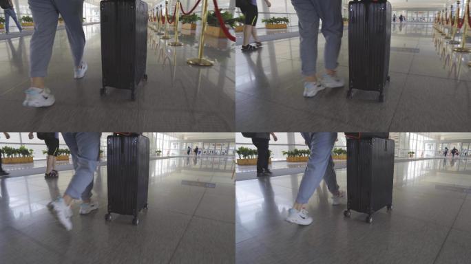 4K机场落地窗脚步行李箱