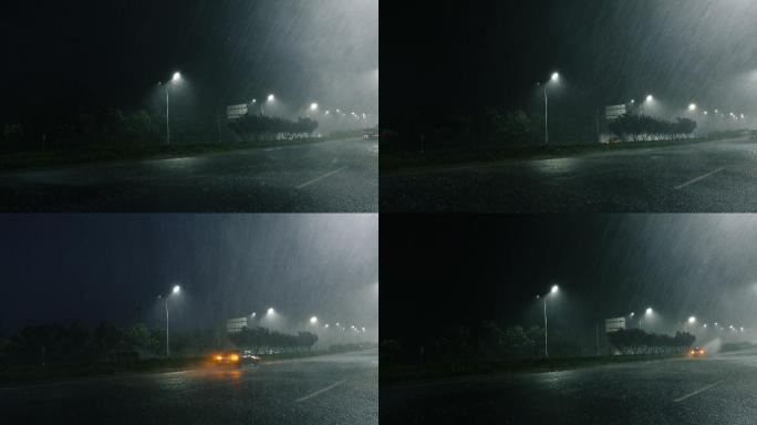 夜间下雨的街道孤独城市生活电源