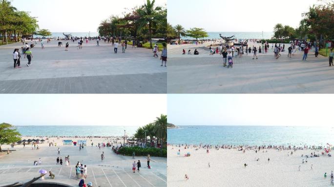 亚龙湾游客游玩沙滩航拍