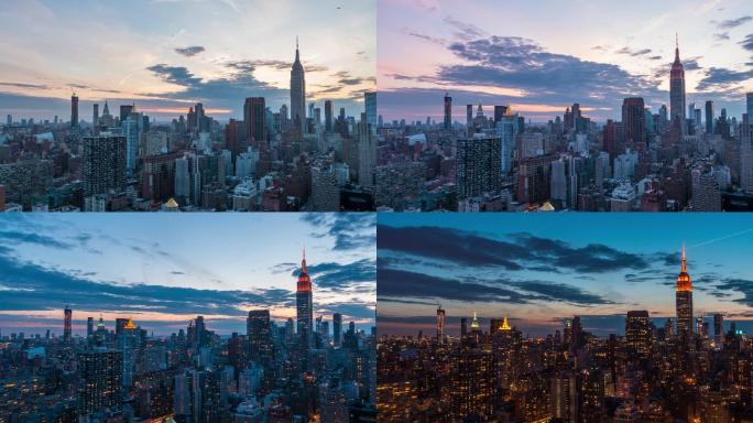 日落时的纽约市摩天大楼