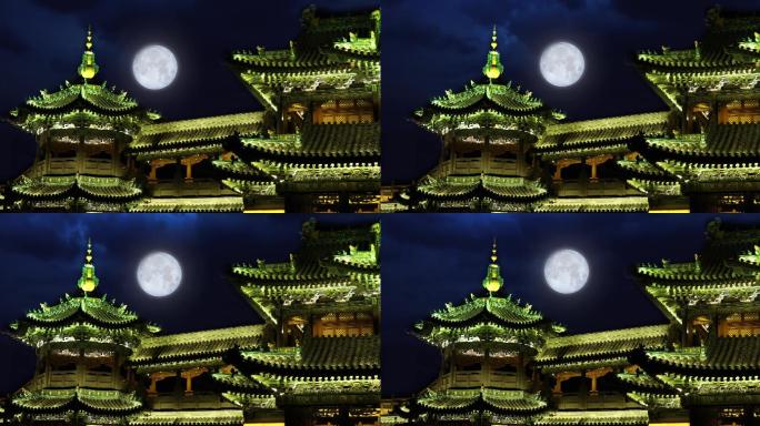 中秋夜，月亮，月下，中式古建筑，圆月