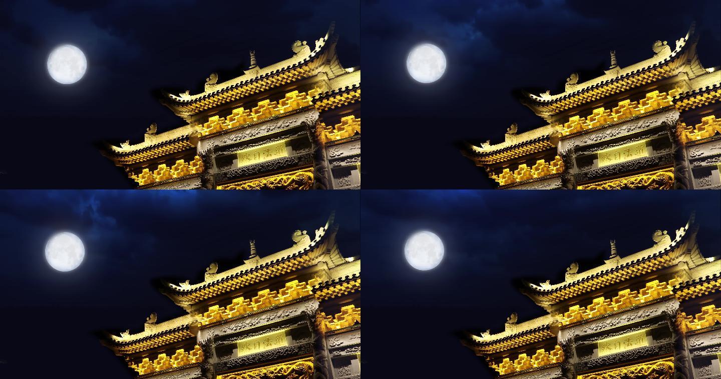 月下 中式建筑 月亮，中秋节，月光乌云