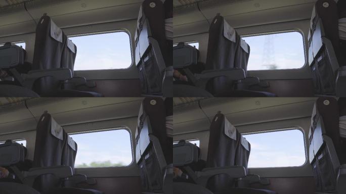 4K火车动车行驶窗户空座位