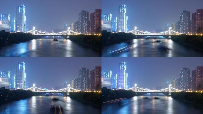 4K城市桥梁河道运河夜景延时