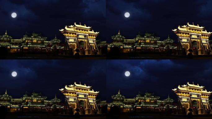 月下，中式建筑，圆月，月夜乌云4k