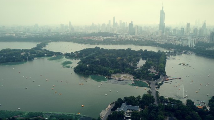 玄武湖 俯拍 南京 紫峰大厦 航拍 城市